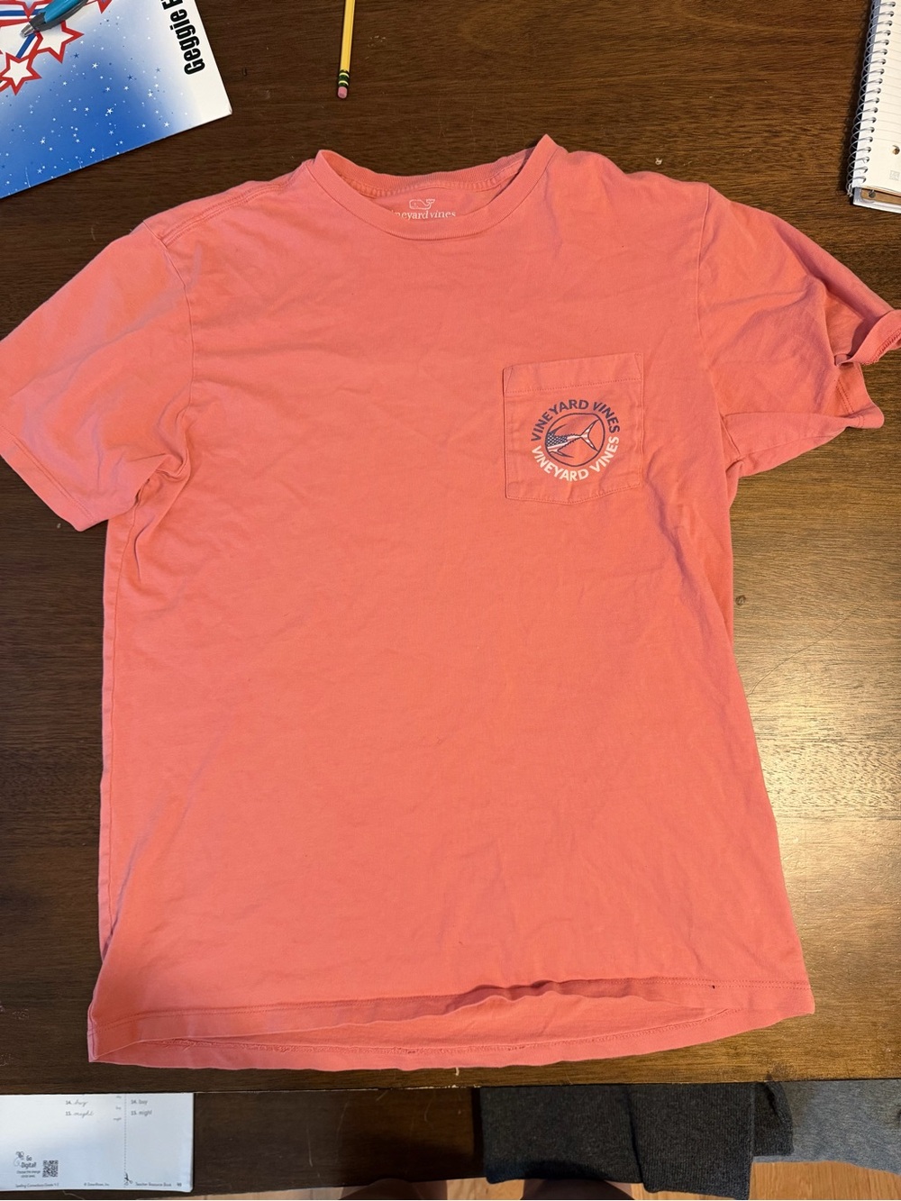 Vineyard Vines Men’s Long Sleeve Tee in Coral Pink with Pocket Logo